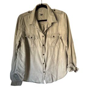Universal Thread Womens Beige Button-Up Shirt Size S 100% Cotton Casual Style Lo
